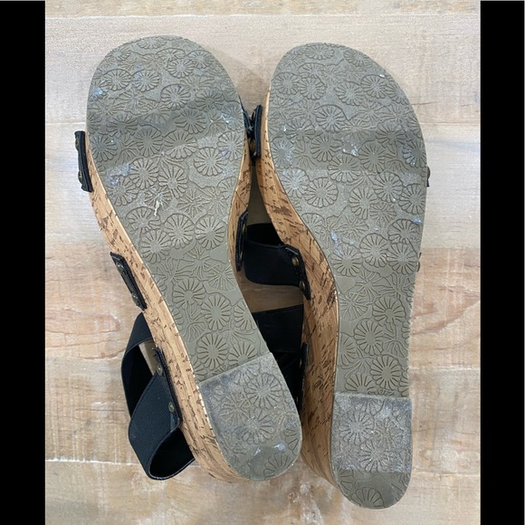 ESPIRIT black espadrille platform slide on wedge cork heel shoes - Picture 8 of 12